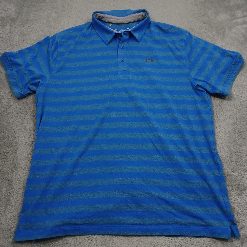 Under Armour Shirt Mens XXL Blue Striped Golf Polo Basic Business Casual